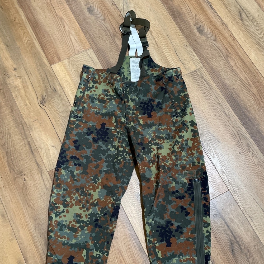 German Military Flecktarn Gore Tex Rain Trousers Suspenders 1997 Size 52/54